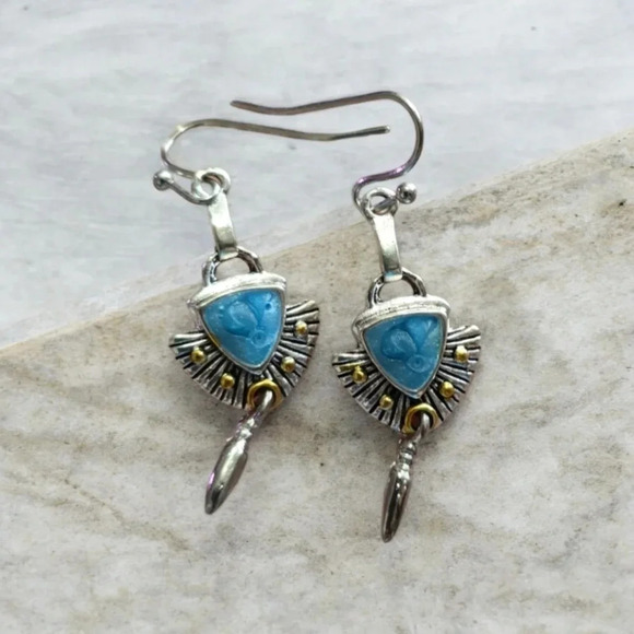 Bohemian Turquoise Dangle Earrings - Picture 1 of 2